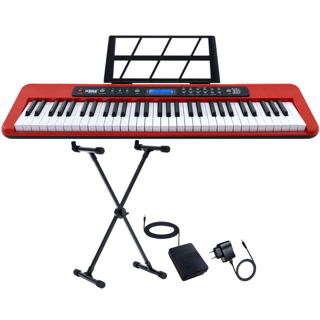 Kit Teclado Kobe KB-300 Musical Com Teclas Sensíveis com Pedal Sustain e Estante