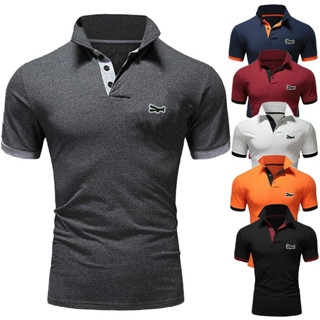 Bordado Em Estilo Europeu E Americano LOGO Camiseta De Lapela De Manga Curta POLO Elástica Masculina De Cor Sólida De Veado