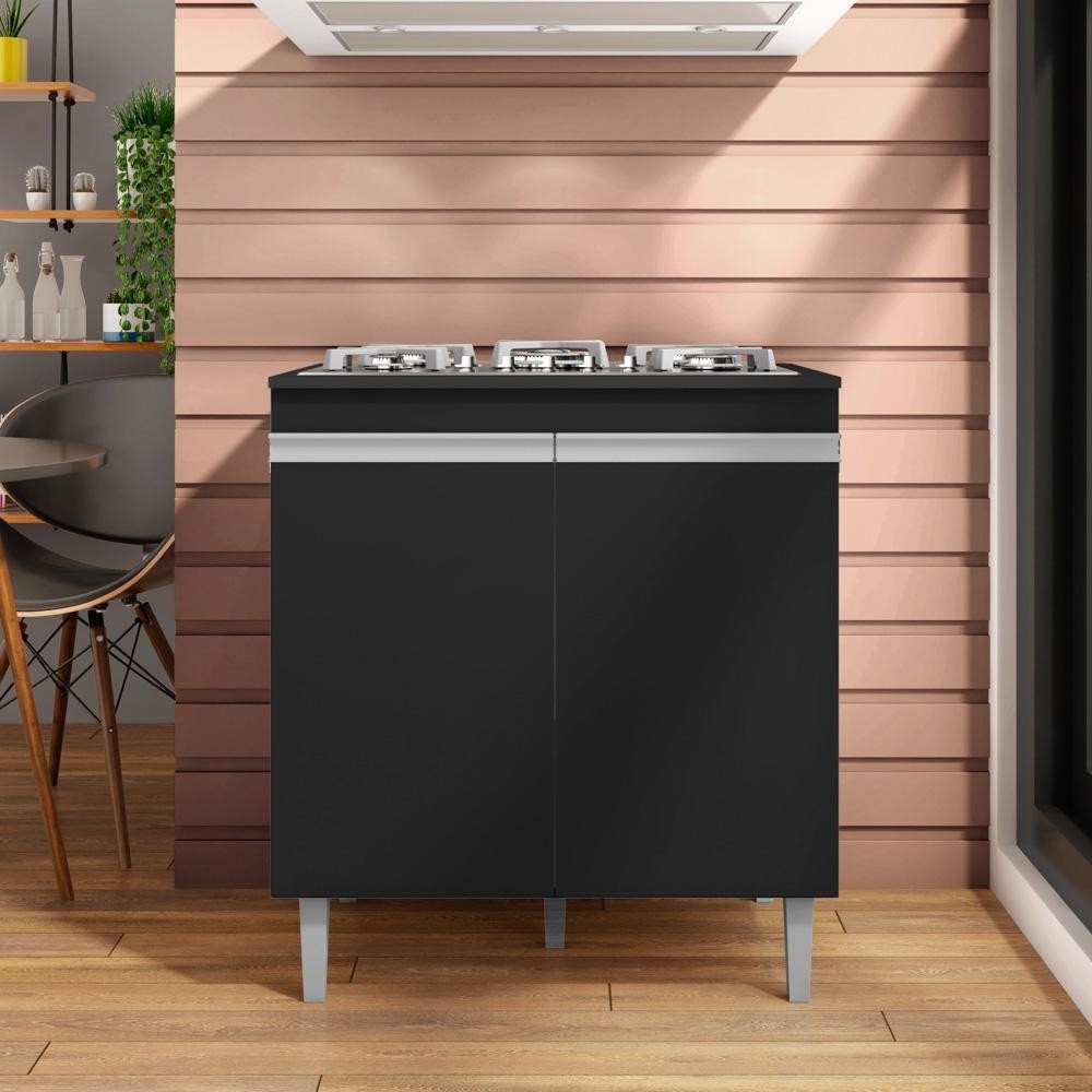 Balcão Com Tampo para Cooktop 5 bocas 2 Portas Andréia Preto - AJL Móveis em Oferta na Shopee