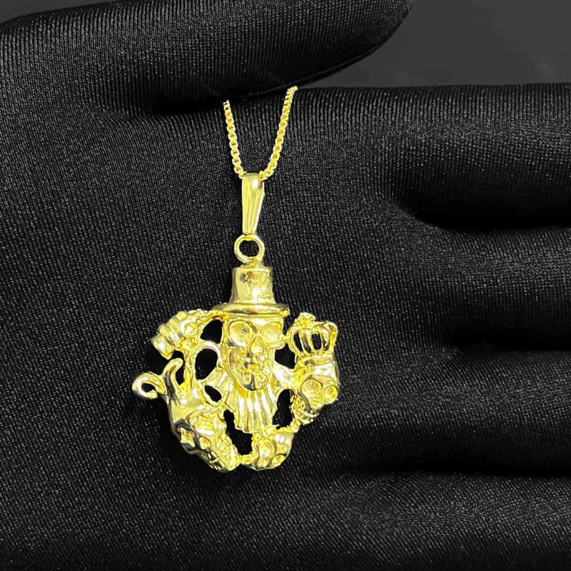 Pingente Caveira 2 de Ouro 18k 3cm Masculino Banhado a Ouro