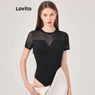 Lovito Casual Body Feminino Liso com Costura L71ED288 (Preto)