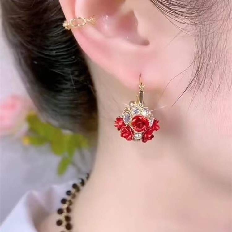 Detalhes do Cesta De Flores Rosa Orelha Fivela Moda Simples Versátil Brincos De Zircônio Requintados Para Mulheres