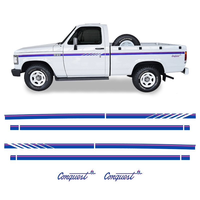 Kit Faixa D20 Conquest 1993 Adesivo Lateral Cabine Simples Genérico