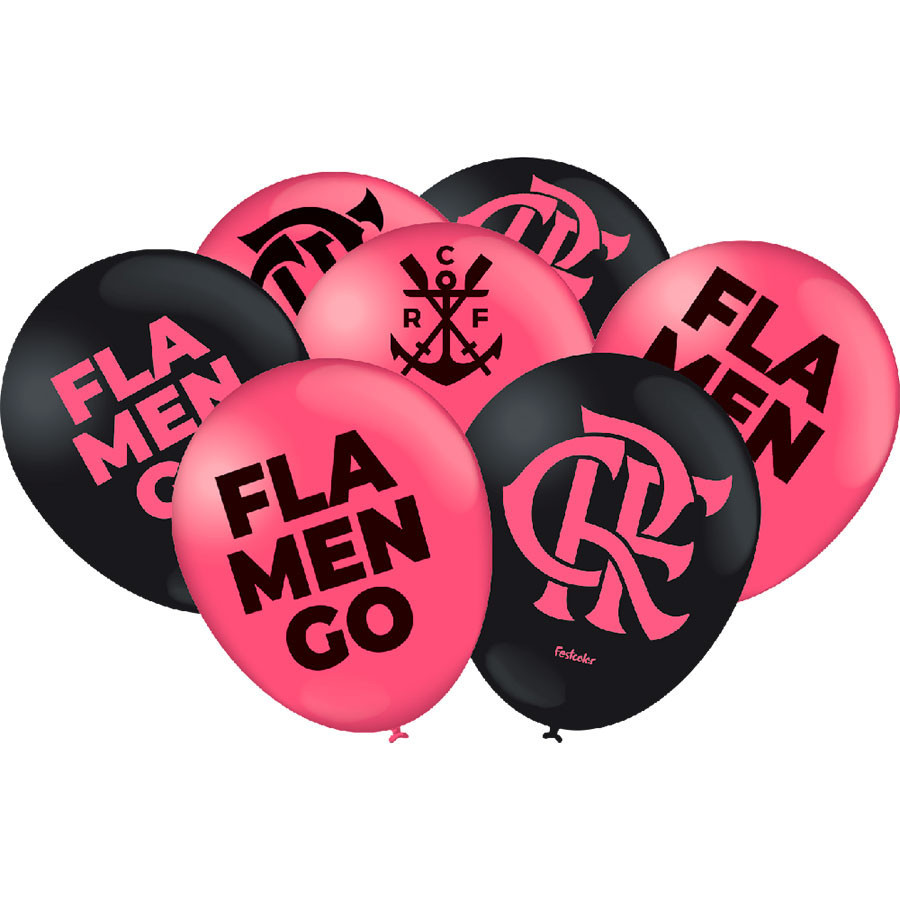 Balão - Flamengo Rosa e Preto - 25 unidades - Festcolor - Rizzo - Home & Living