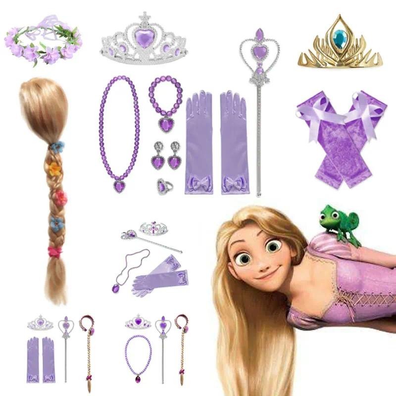 Luvas Disney Rapunzel Princesas De Varinha De Condão Conjunto De Jóias Wig Braid Para Acessórios De Vestuário De Princesa