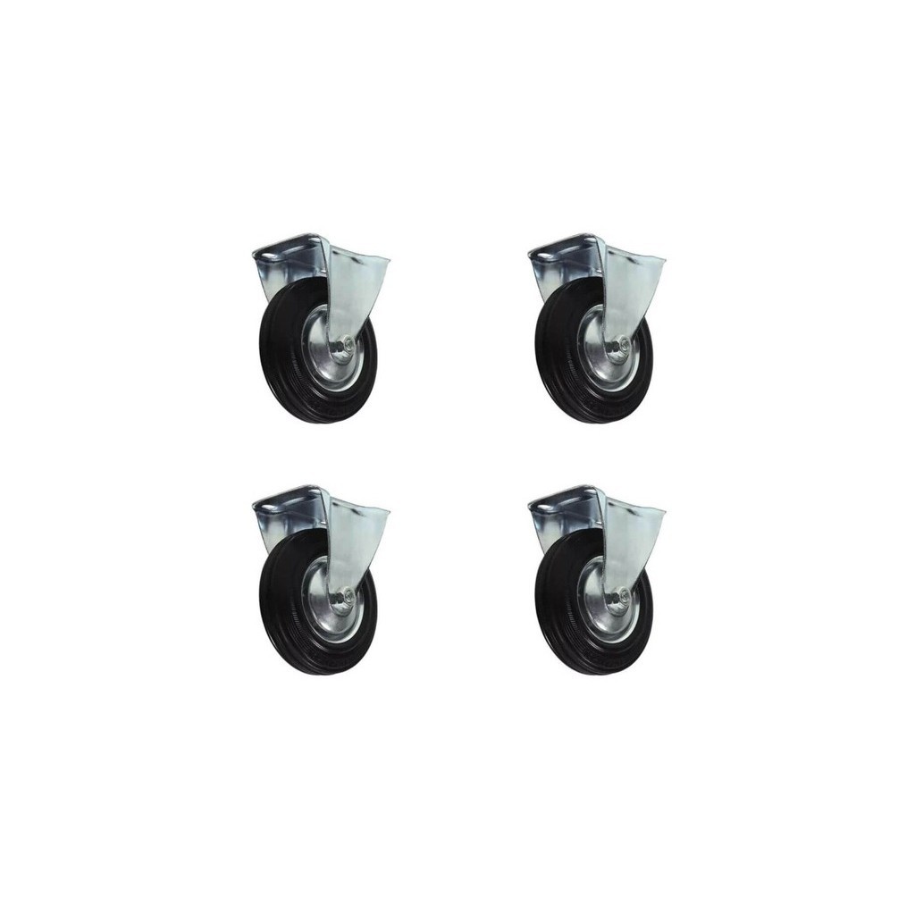 Kit com 4 Rodízio Fixo De Borracha 125mm - 5 Polegadas - JST