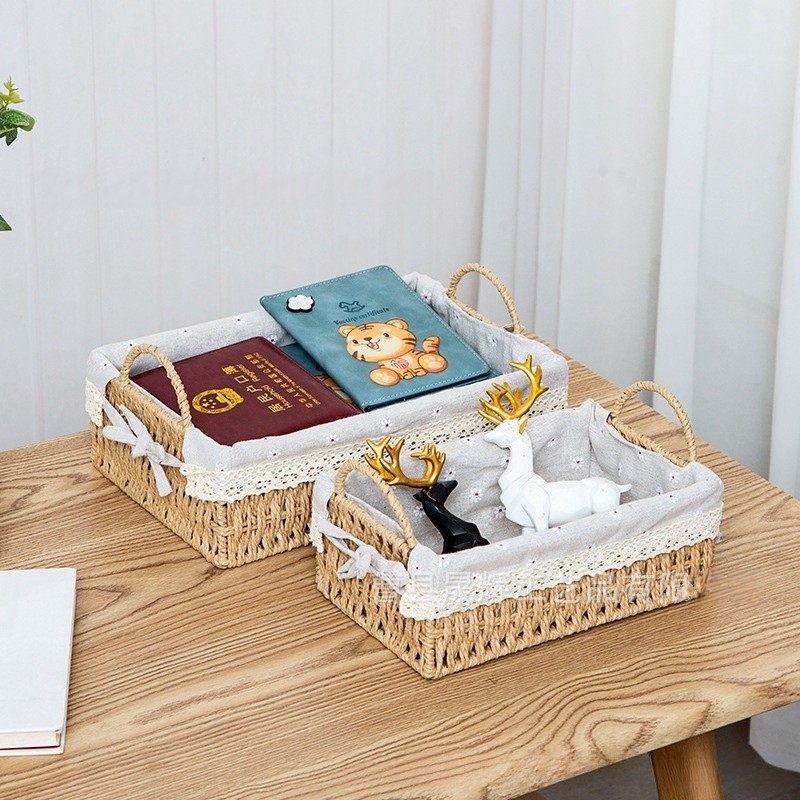 Kit 2 Cestos Organizadores Estilo Boho Com Renda E Forro Lavável Prática Oferta Do Dia