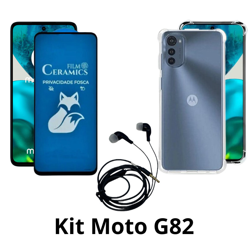 Kit Capa Transparente + Película Fosca Privacidade + Fone de Ouvido para Motorol