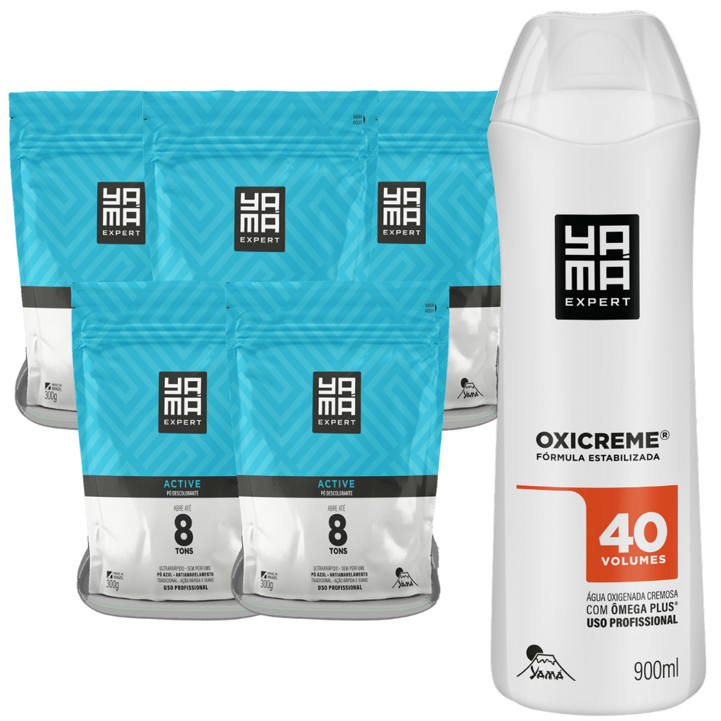 Kit 5 Pó Descolorante Tradicional + Oxigenada 40 Volumes 900ml Grande Profissional 8 Tons Yama 300g