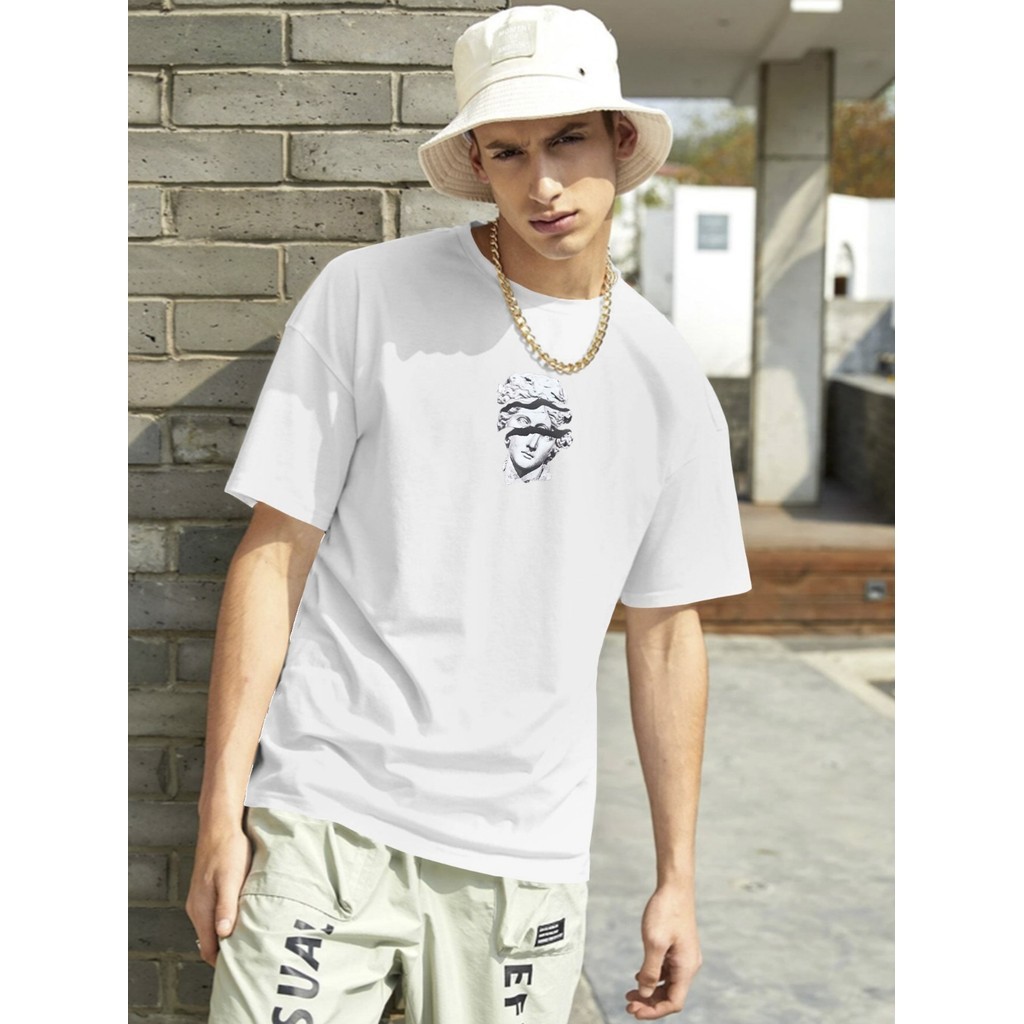 Camiseta Branca Estampa Arte Escultura T Shirt Bordada Básica Camisa Costa Lisa Deuses Gregos