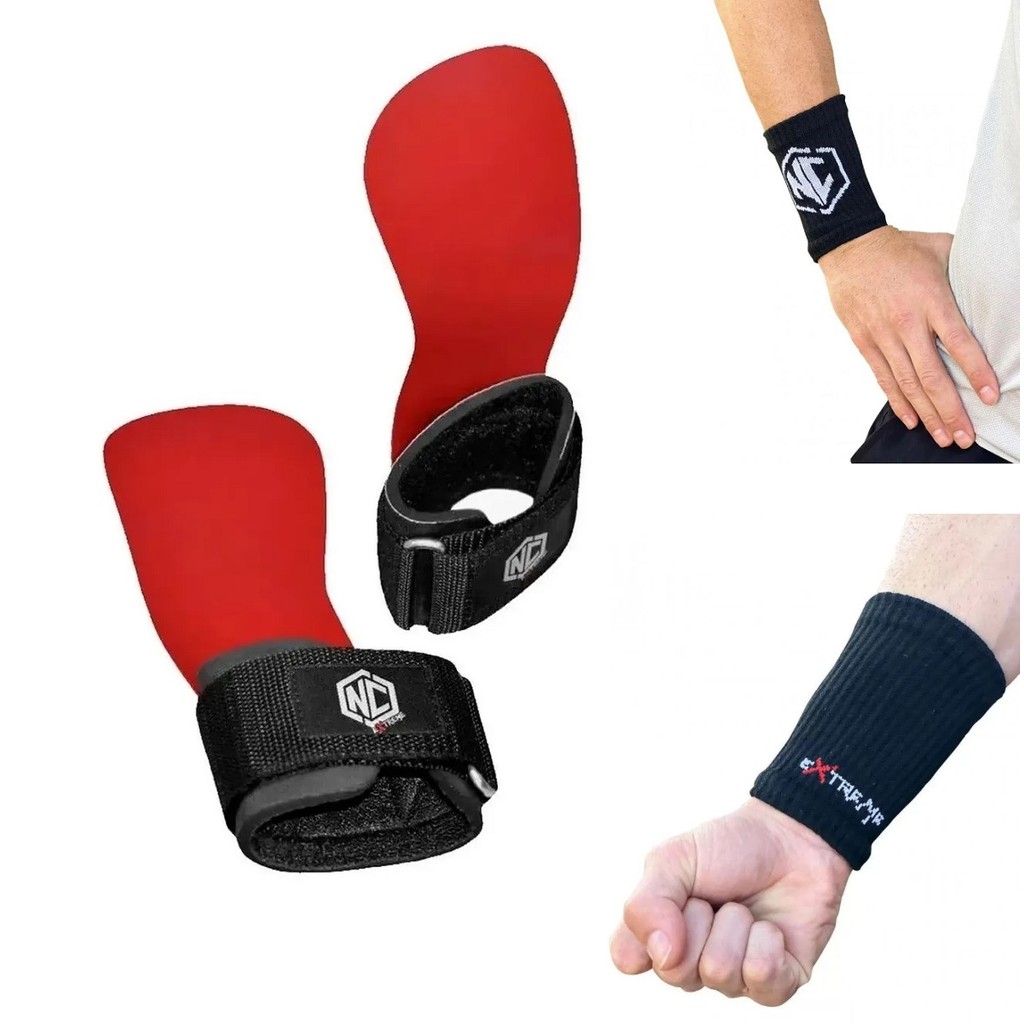 Kit Luva Palmar Grip Red Revolution + Munhequeira Seca Suor