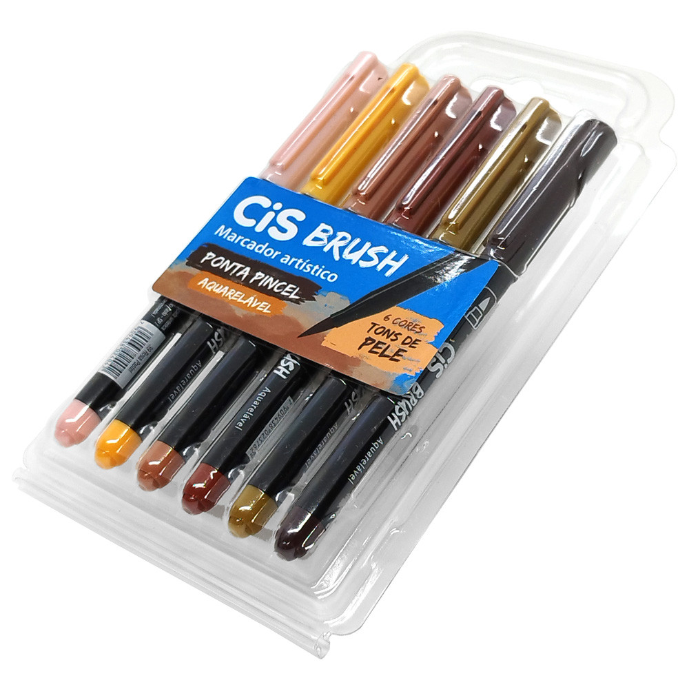Marcador CiS Brush Ponta Pincel Aquarelável - 6 Tons de Pele em Oferta na Shopee
