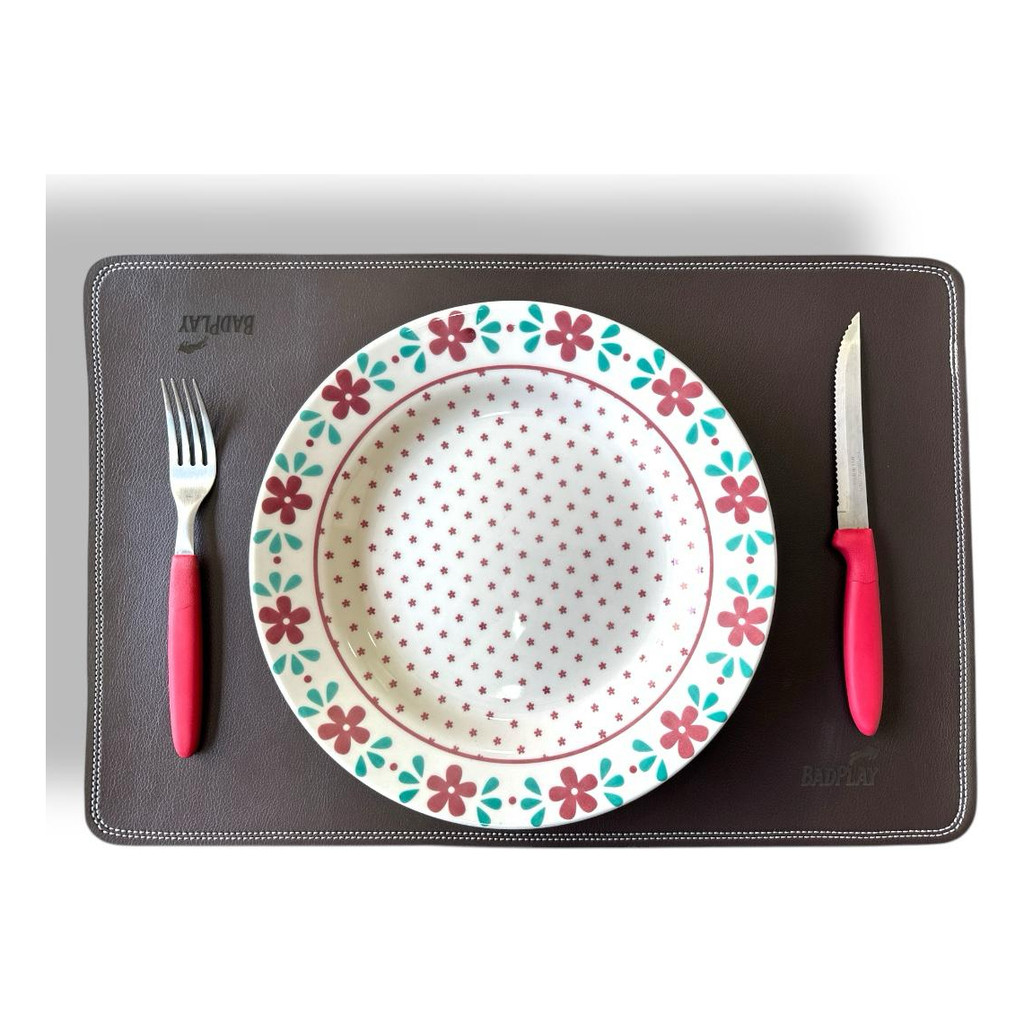 Suplat Jogo Americano Retangular Sousplat Couro Ecológico Mesa Jantar Tendência Minimalista