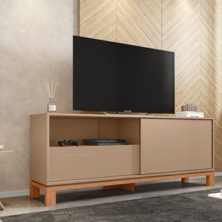 Rack para Tv até 55 Polegadas Porta com Textura Microrripada Pés Cavalete Mondrian 1.5 Freijó em Oferta na Shopee