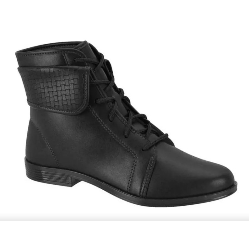 Bota Feminina Coturno Moleca Preto Detalhe Trançado Conforto Moderno Estilo Sofisticado    Dia a Dia