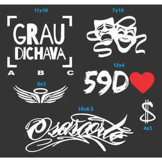 Kit 06 Adesivos GRAU DICHAVA, 59D, CHORA AGORA RIR DEPOIS, CIFRÃO, ANJO Motoo, OSASCORTE