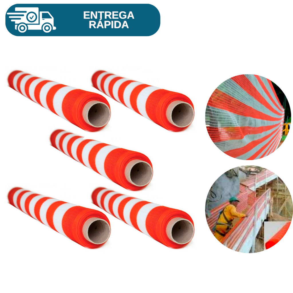Kit 5 Tela Sinalização Guarda Corpo Laranja E Branca 1,20m X 50m Obras Construção Sinalização Isolamento