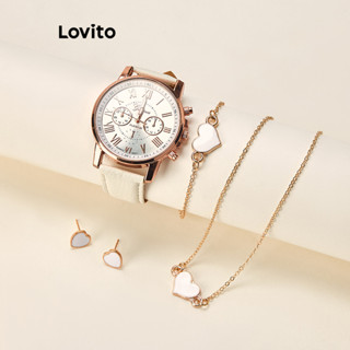 Lovito Relógio Casual De Quartzo Com Pérolas E Anel De Metal Borboleta Para Mulheres LCS02042