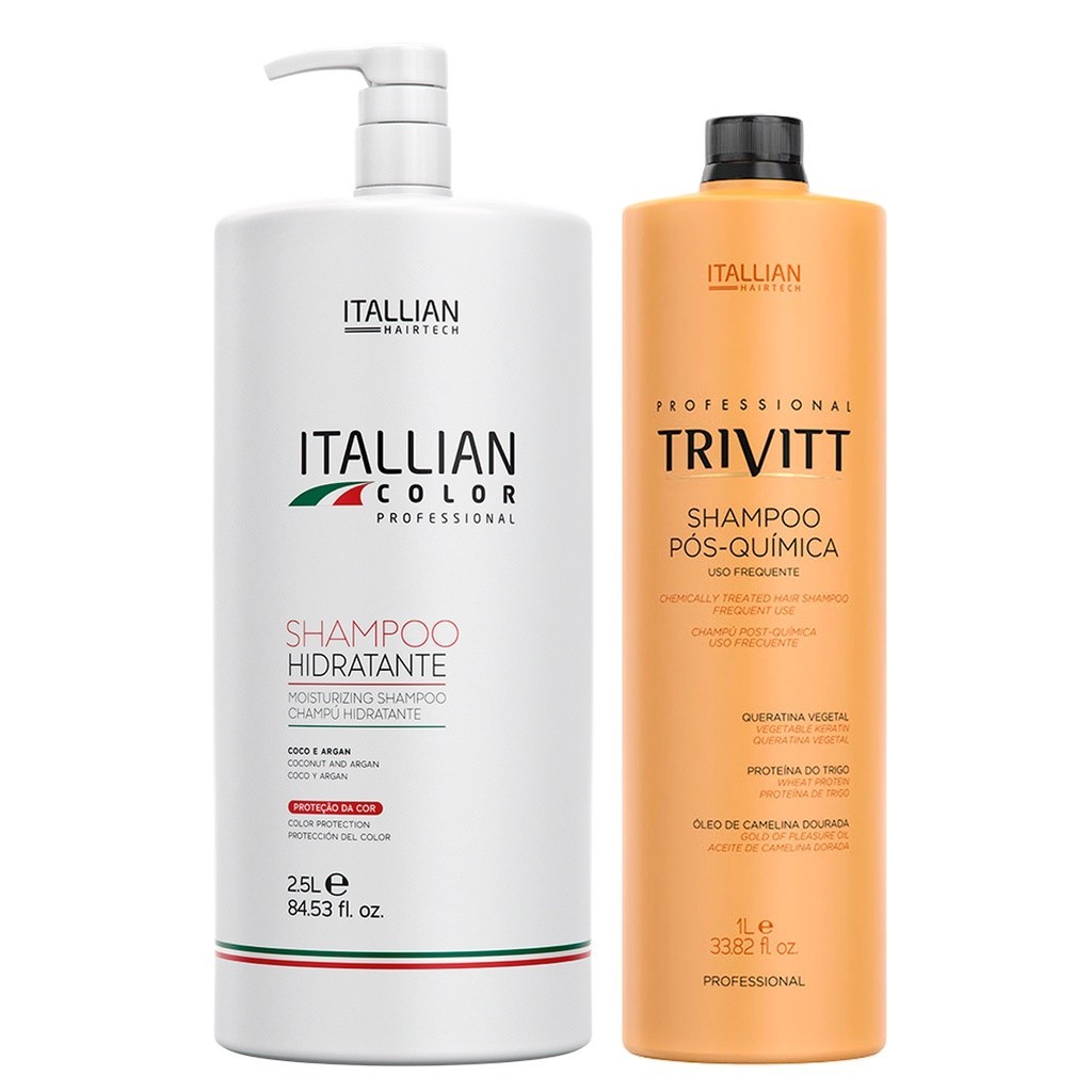 KIT SHAMPOO HIDRATANTE 2,5 LTS E SHAMPOO PÓS QUÍMICA TRIVITT 1L
