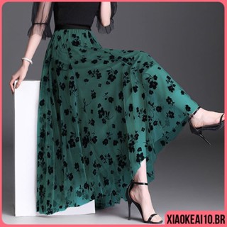 XI0Z Comprimento médio gaze saia floral Cintura Alta Com Bordados saia tule midi
