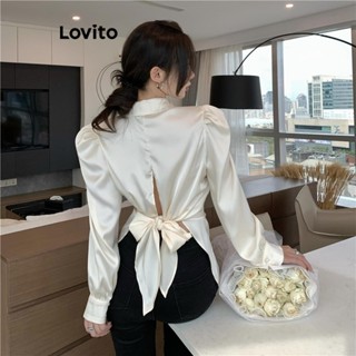 Lovito Elegante Blusa Feminina com Laço Simples e Botão Frontal LNA40020