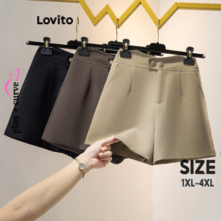 Lovito Shorts Femininos Plus Size Curvos Casuais Com Bolso Liso LNE40568