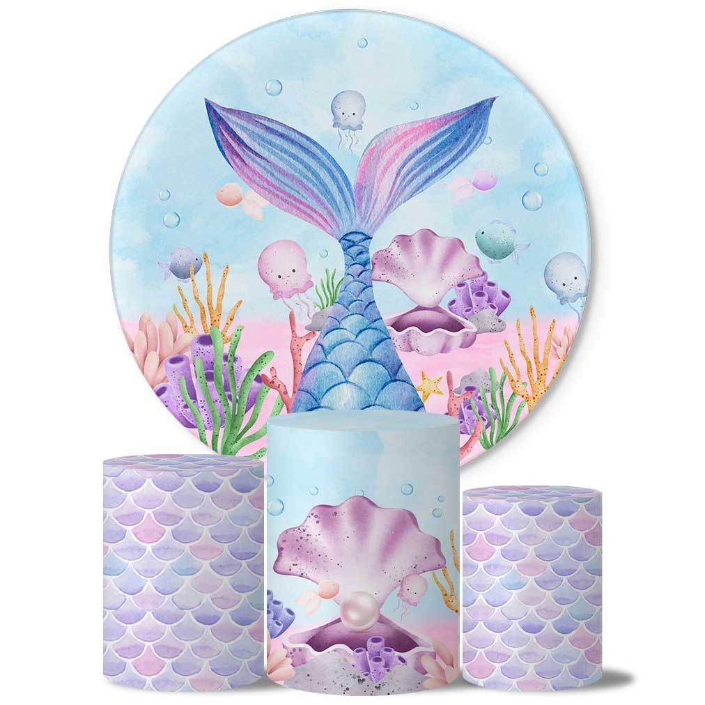 Trio Capas Cilindros + Painel Tema Sereia Aquarela Veste Fácil