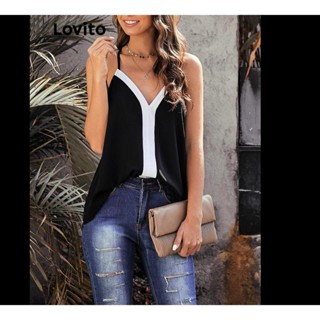 Lovito Regata Casual Com Gola Lisa E Contraste Para Mulheres LNL43066