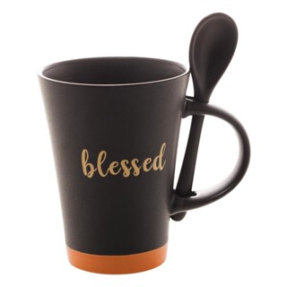 Caneca Wolff Blessed de Cerômica Preto Matt Laranja 310ml