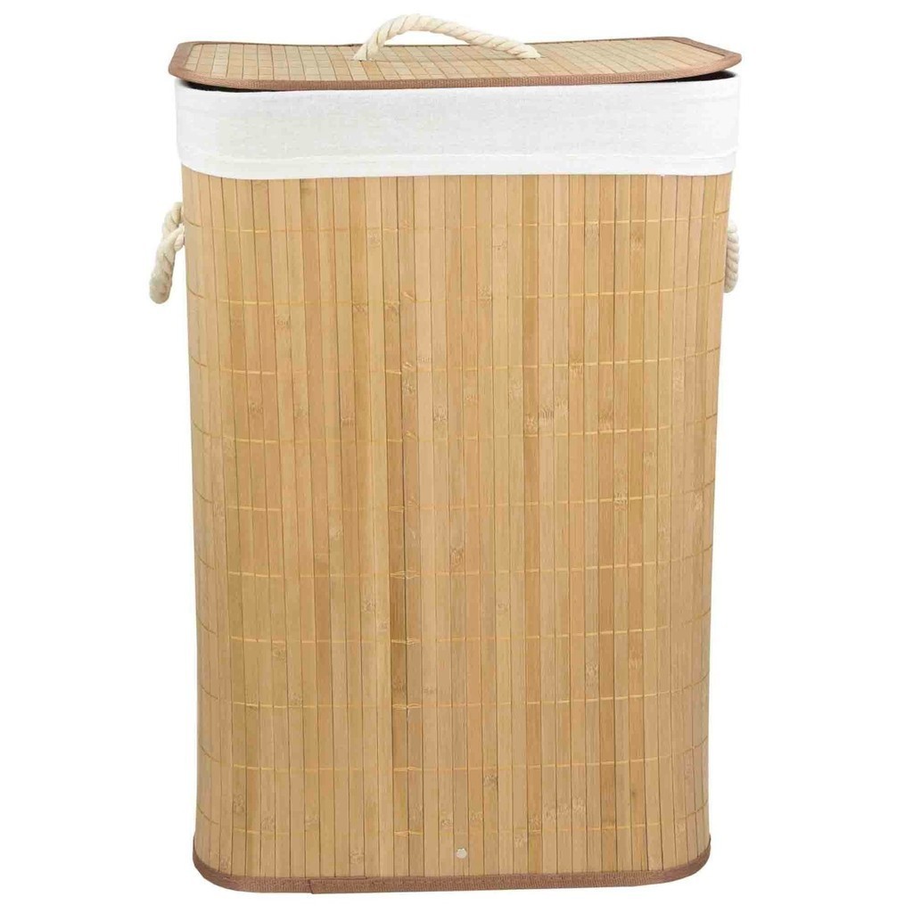 Cesto de Roupa Suja Bambu Com Tampa e Alças 60 Litros Grande Organizador Multiuso