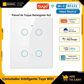 Tuya WiFi Smart Touch Switch Luz, 4x2, 1-2-3-4 Gang, C5, remoto ligado e desligado Luz, Vida inteligente, Alexa, Google Home