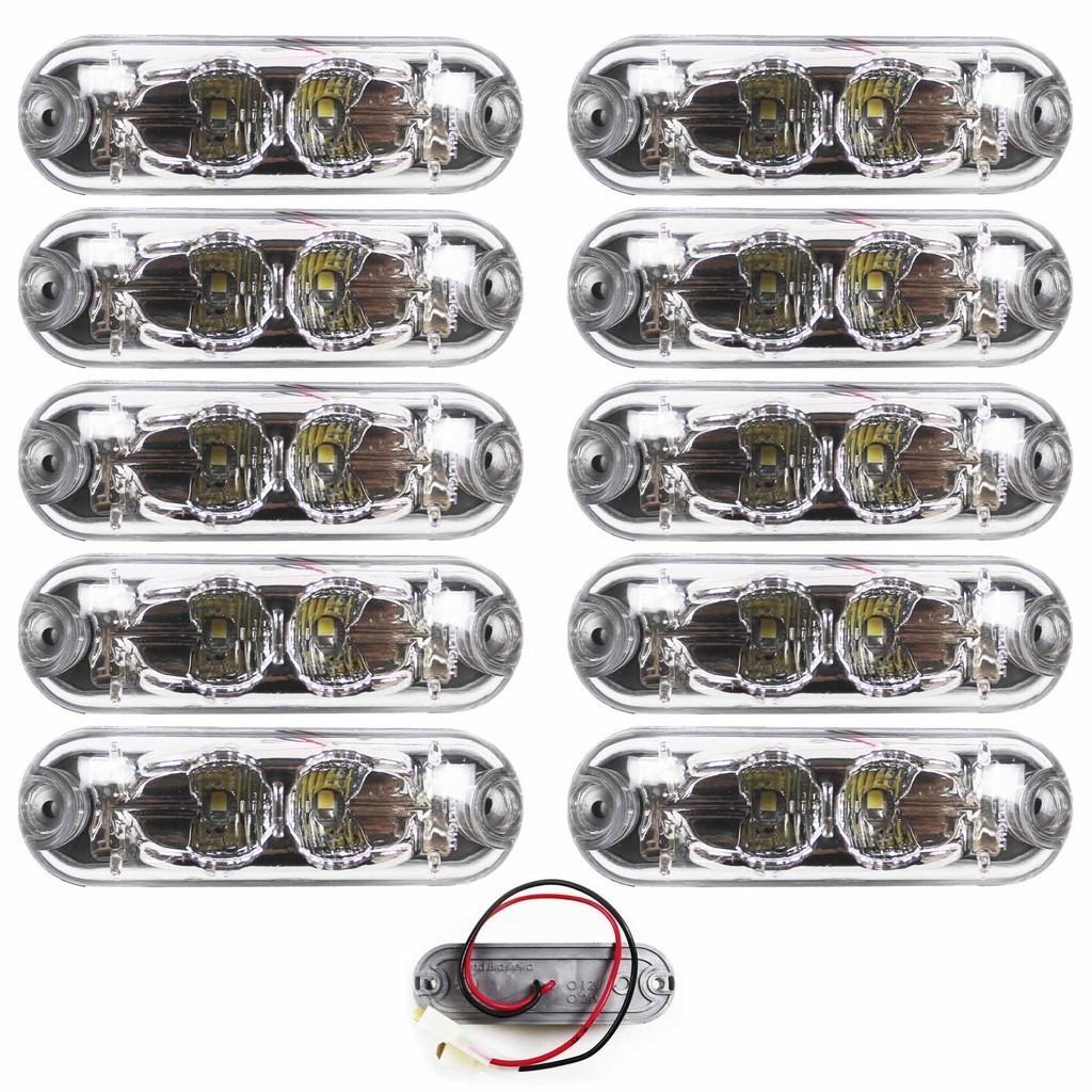 10 Lanterna Ônibus Caminhão Vigia Teto Cromada 2 LED 24 Volts CR