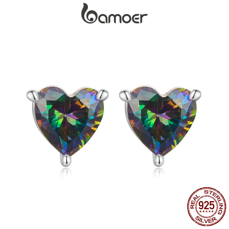 Brincos Bamoer 925 Sterling Sliver Stud Retro Design Coração Jóias Presentes Para Mulheres em Oferta na Shopee