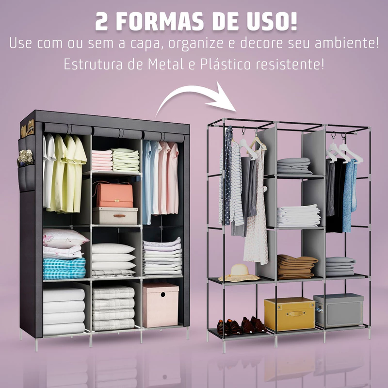 Guarda-Roupa Armário Dobrável Portátil com Cabideiro — foto 6