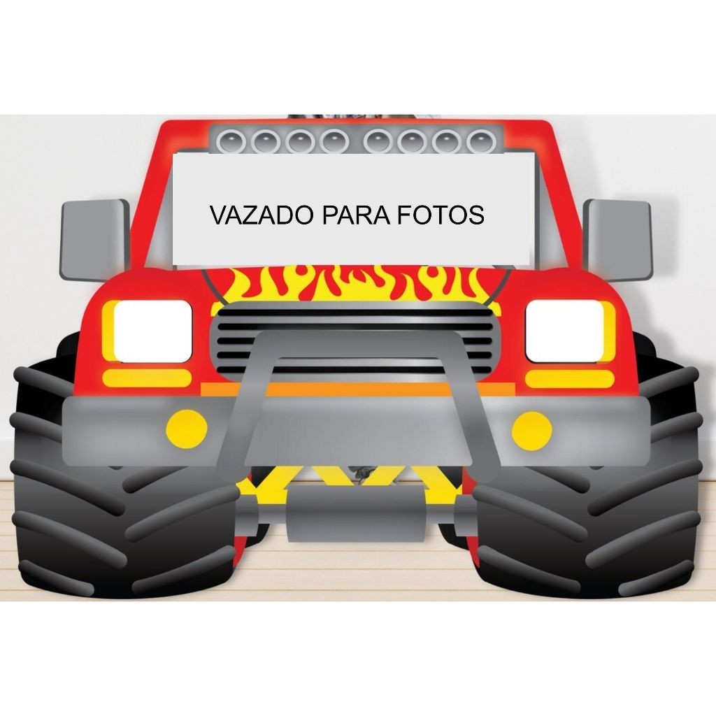 Display MDF de Chão - Monster Truck Carro Frente Vazado Vermelho Fogo