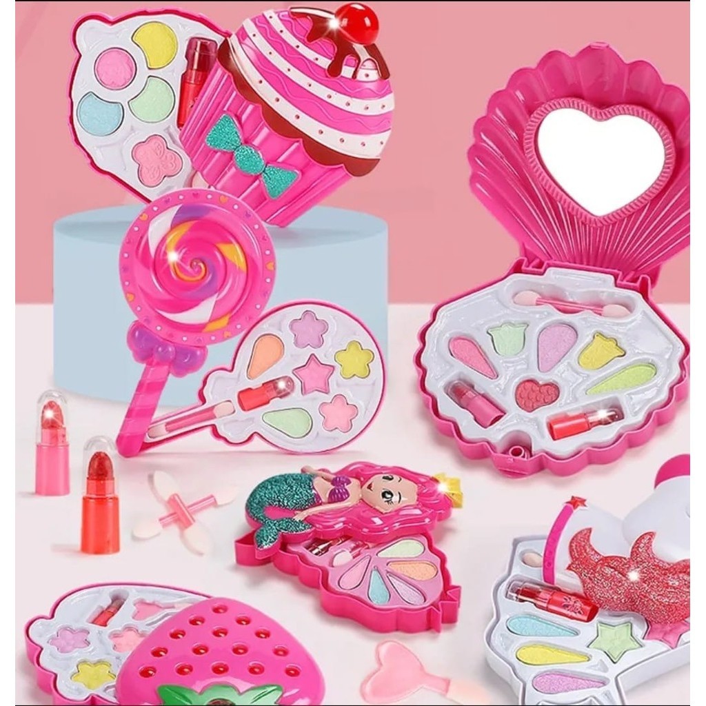 Kit de estojo de maquiagem infantil quatro temas com batom