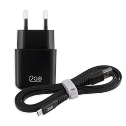 Kit Carregador De Parede Rápido + Cabo Flat USB-C i2GO Rápido 1,2m 2,4a Preto