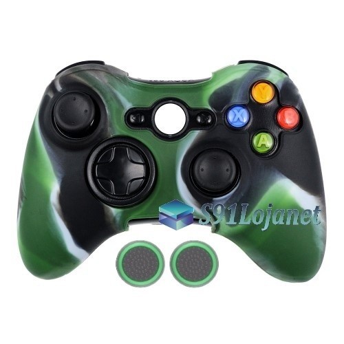 Capa Case Silicone Controle Microsoft Xbox 360 Capinha Protetora Verde + Grip Bola