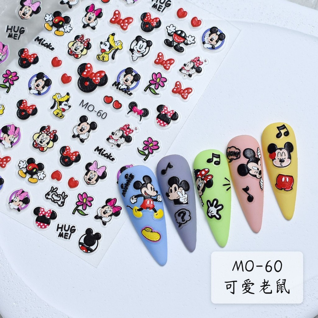 Ready Estoque Free Shipping Disney Shipping Disney Mickey Minnie Embossed Manicure Stickers Cartoon Mickey Mouse Head 5d Nail Decoration Decals Vem com Pregos de Dedo Adesivos Unhas de Dedo Podem ser Usadas