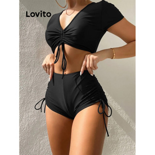 Lovito Conjuntos De Biquínis Básicos Sexy Com Cordão Simples Para Mulheres LNL37054 (Preto)