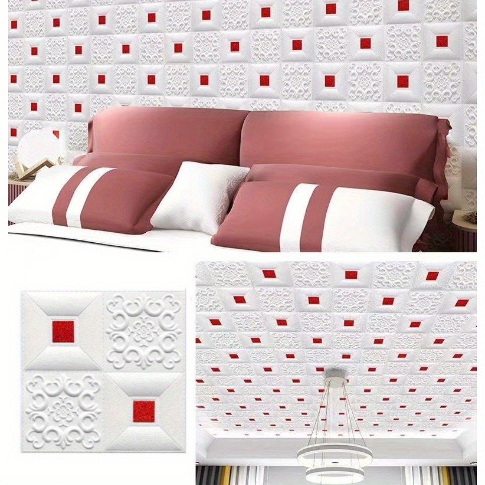 10pcs Adesivos De Parede 3D De 35 * 35cm Com Lantejoulas Fita De Papel Inodoro Gold Red Purple anti-Incrustante Para Decoração De Tetos E Paredes