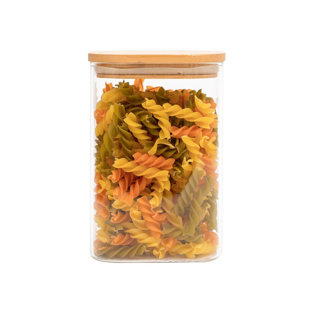 Pote de vidro 1,1L com tampa de bambu hermético quadrado - Tud em Oferta na Shopee