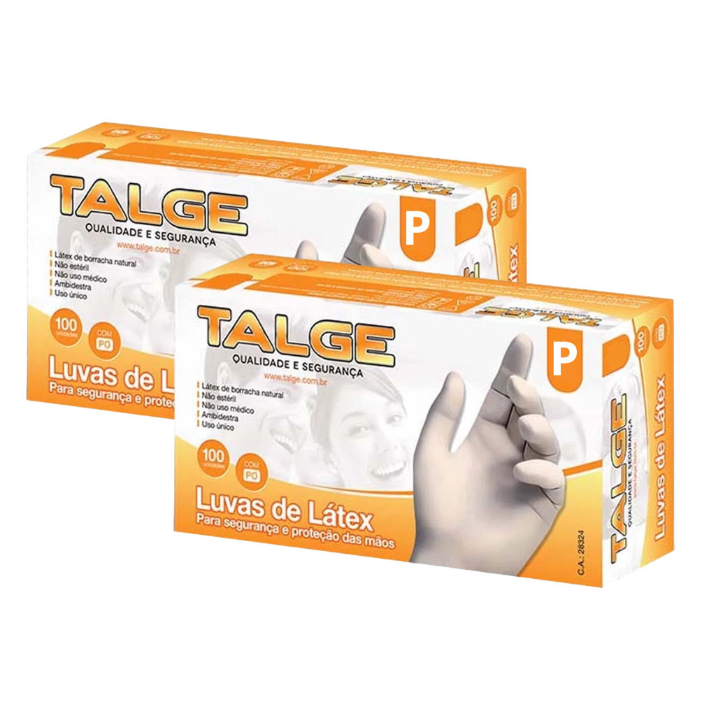 Kit 2 Luva de Látex Com pó talge Contem 100 uni Tamanho P