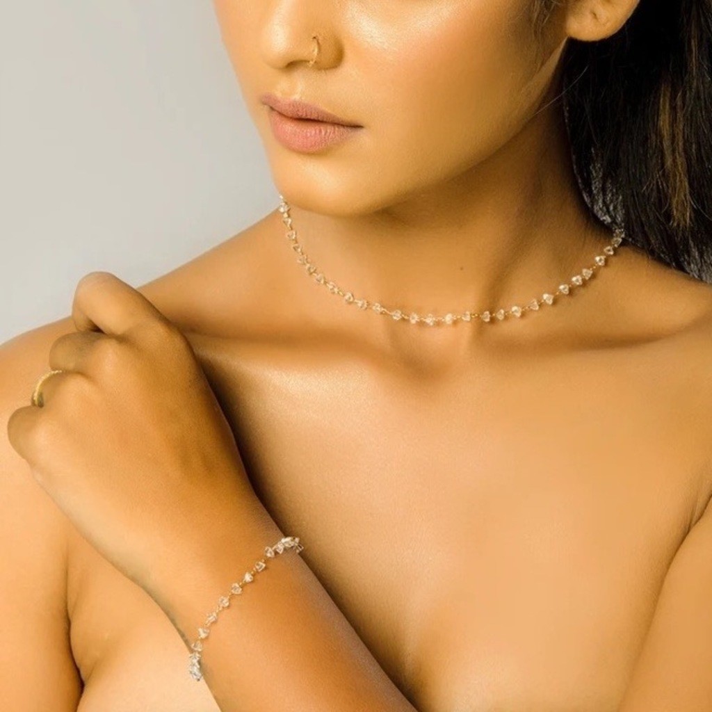 Kit Colar+Pulseira Choker Folheado banhado a ouro 18k prata 925