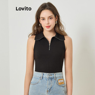 Lovito Elegante Regata de Tricô com Zíper Lisa para Mulheres L77ED231