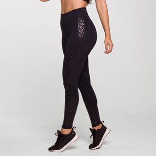 Legging Oncinha Preta Poliamida com Estampa Lateral Tom sobre Tom em Oferta na Shopee