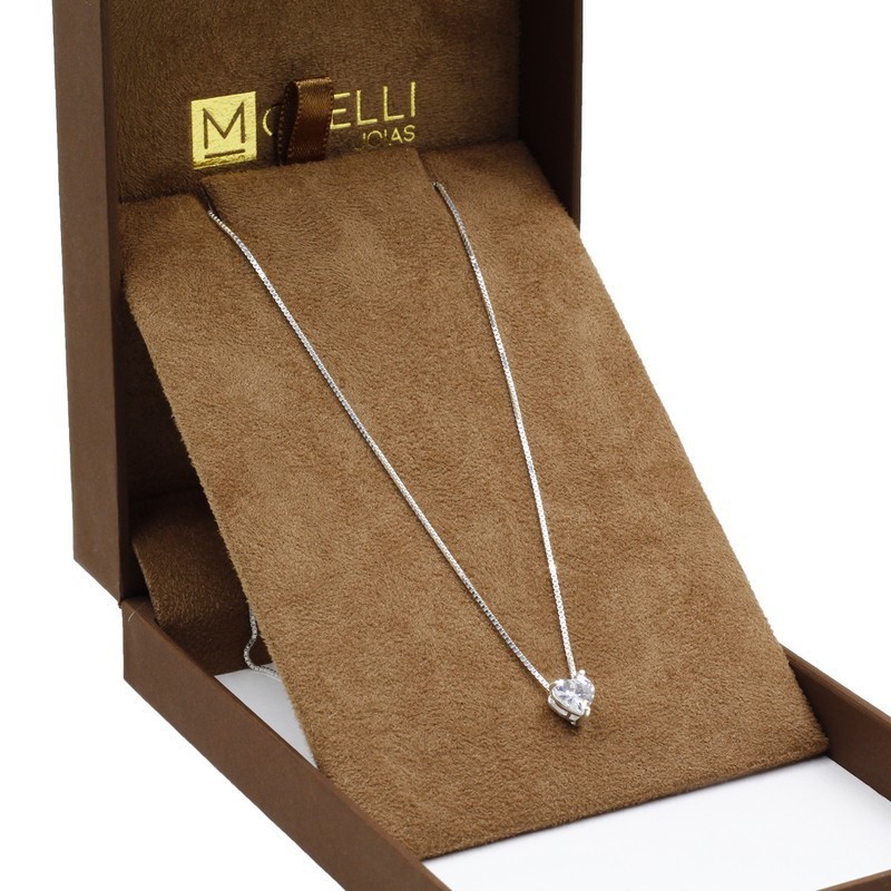 Corrente Colar De Prata 925 Feminino Veneziana 50cm Pingente ponto de luz Coração 6mm em Oferta na Shopee