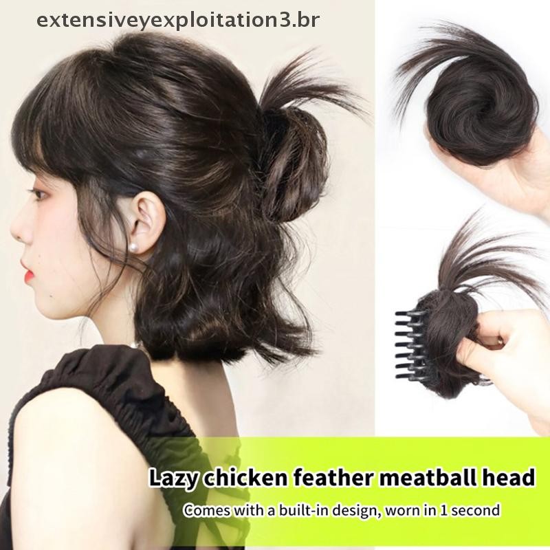 EP-Moda Cabelo Sintético Coque Encaracolado Peruca Emocionante Clipe Cabeça De Almôndega Elástico Rabo De Cavalo Extensõ