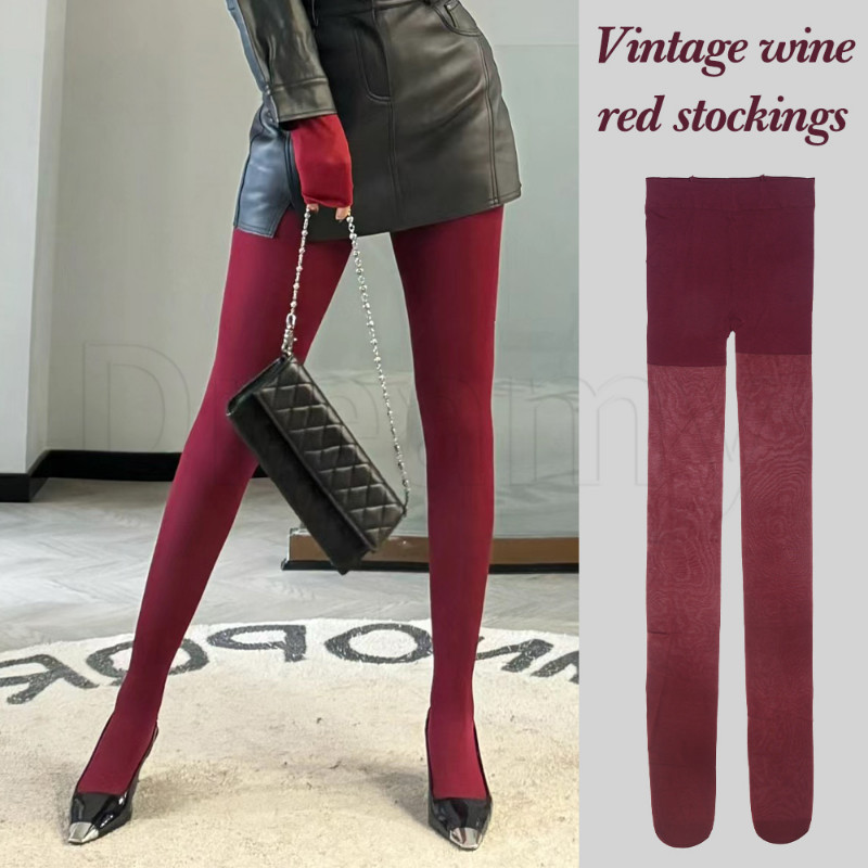 [Bom] Meias Femininas Sexy Vinho Tinto – Meia-Calça Spice Girl Altas Elásticas Na Coxa Elegantes , Doces , Retrô De Seda
