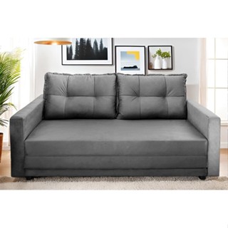 Sofá-Cama com Cama Auxiliar Casal 2 Lugares Lourdes Suede Cinza em Oferta na Shopee